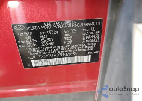 2020 Hyundai Santa Fe Sel из США, поврежденный, VIN 5NMS33AD7LH190936